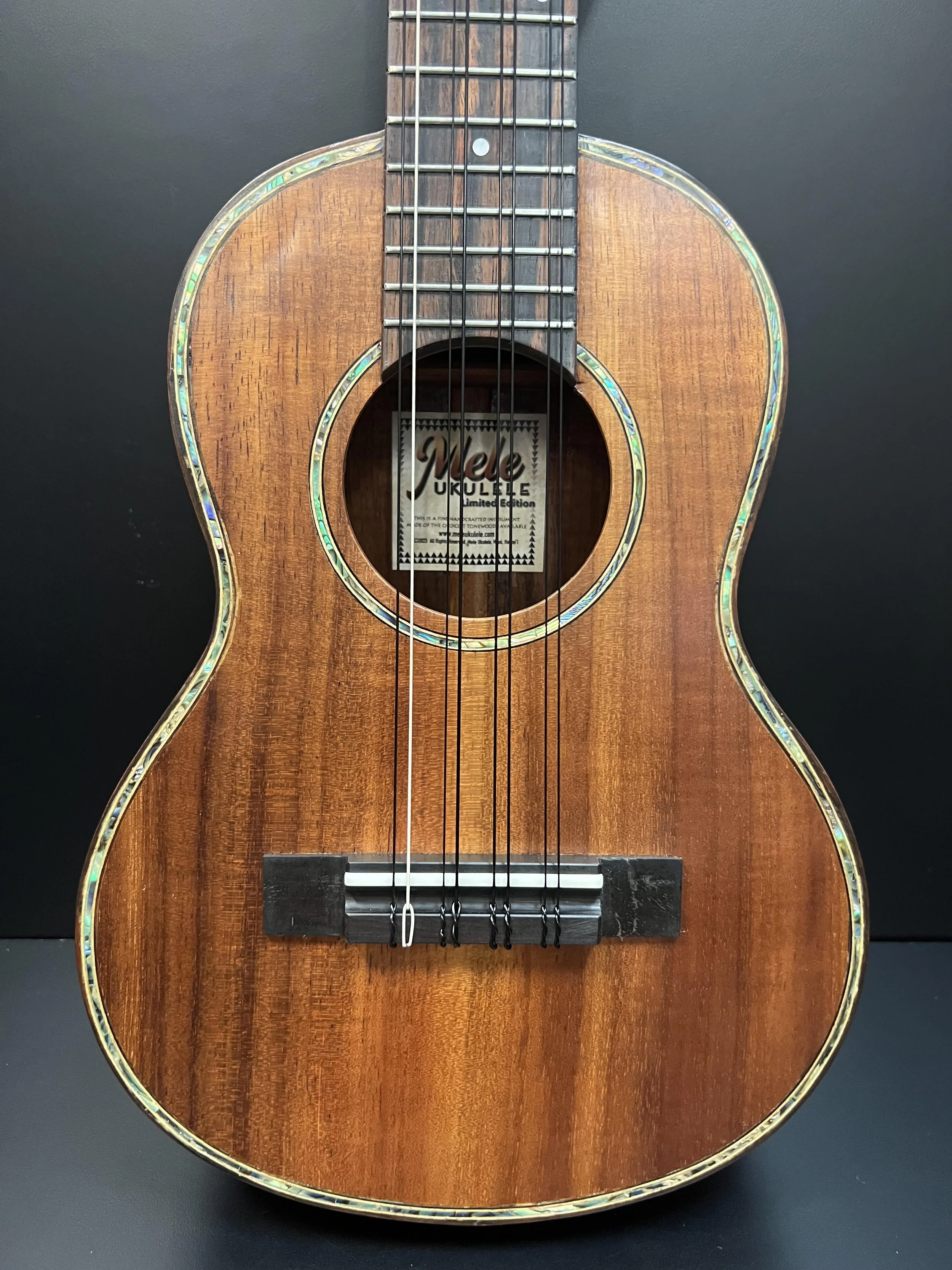 Mele Curly Koa Tenor 8 String with Abalone Shell Inlay (Limited